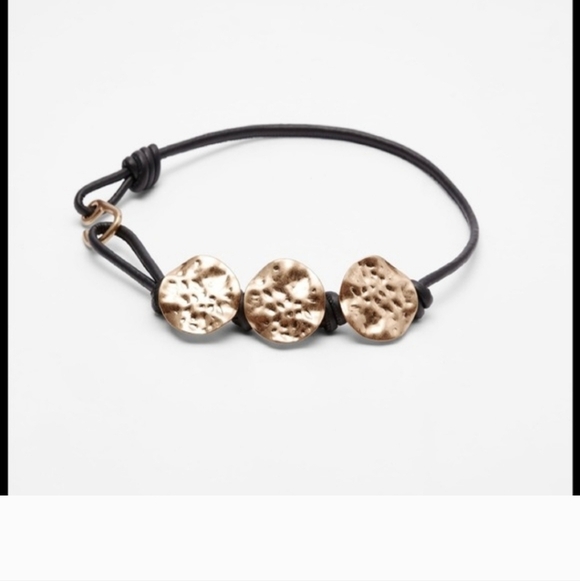Nwt Zara Black Tubular Cord Belt Metal Trim Hammered Gold Appliqués Med M main image 4